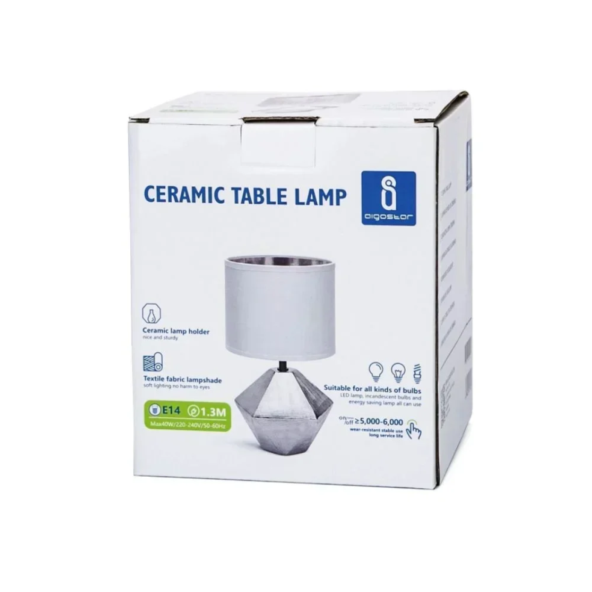Πορτατίφ Κεραμικό με Ασημί Βάση E14 Aigostar