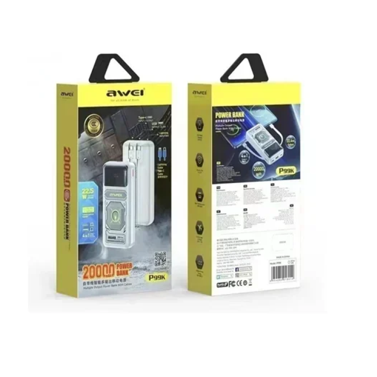 Power Bank γρήγορης φόρτισης 20000mAh Awei P99K - λευκό