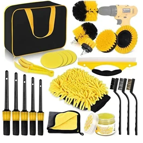 Σετ 22 τεμαχίων για καθαρισμό αυτοκινήτου - Car Wash Brush Set Jiageng - κίτρινο