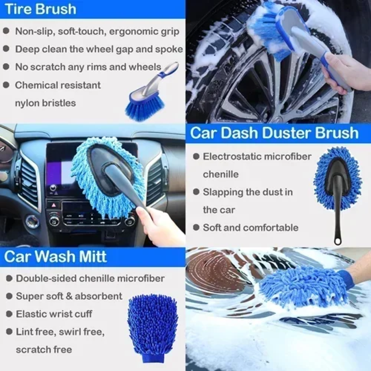 Σετ 26 τεμαχίων για καθαρισμό αυτοκινήτου - Car Wash Brush Set Jiageng - μπλε - Image 3
