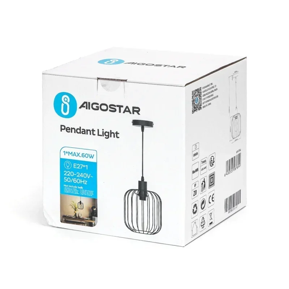 Σιδερένιο Κρεμαστό Φωτιστικό Οροφής 1 x E27 MAX.60W Μαύρο Aigostar