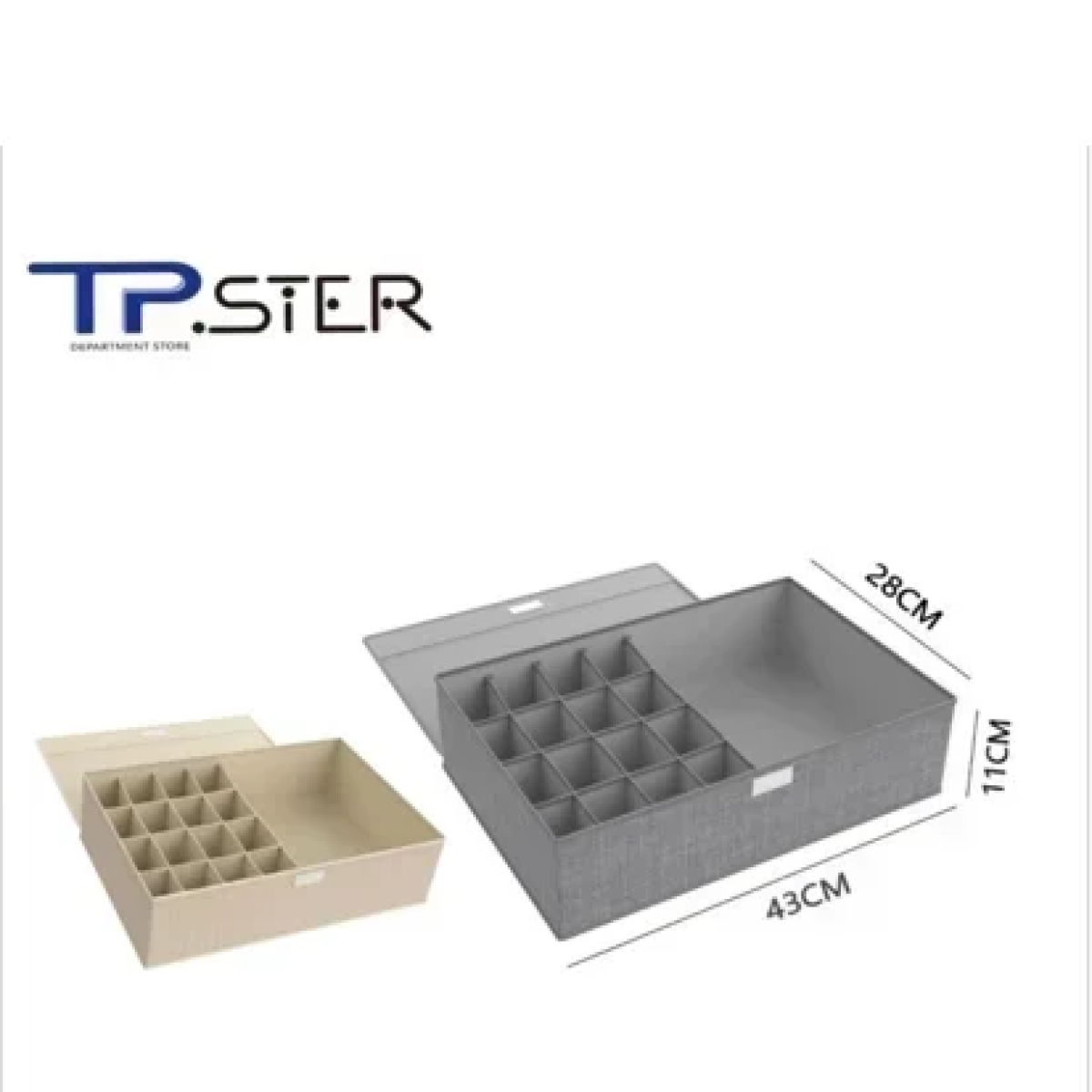 Tpster 29448 Υφασμάτινο Organizer Συρταριών Ρούχων Μπεζ Mε Καπάκι 17 Θέσεων 43x28x11cm