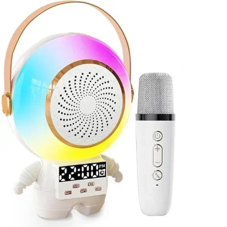 XM-X64 Ασύρματο Ηχείο Bluetooth - Ρολόι με λαβή μεταφοράς, LED Φωτισμό & 1 μικρόφωνο σε σχέδιο Αστροναύτη - Λευκό