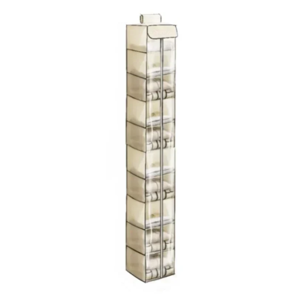 Υφασμάτινη Κρεμαστή Θήκη Αποθήκευσης Ρούχων Μπεζ Με 10 Ράφια 30x30x120εκ 34357