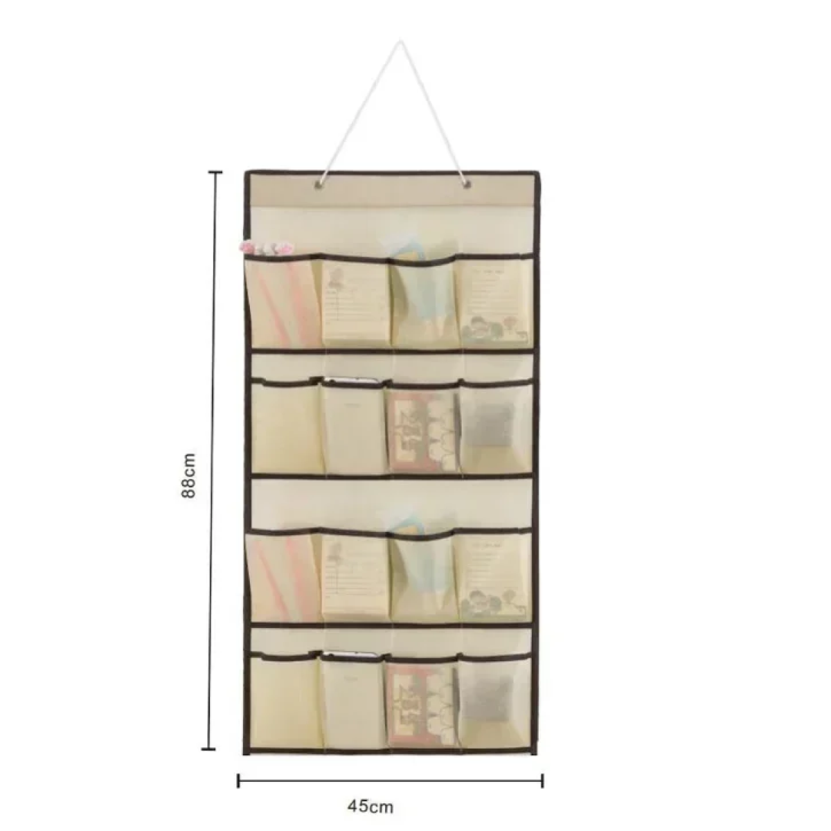 Υφασμάτινη Κρεμαστή Θήκη Οργάνωσης Με 16 Θήκες Σε Μπεζ Χρώμα 88x45εκ 34369