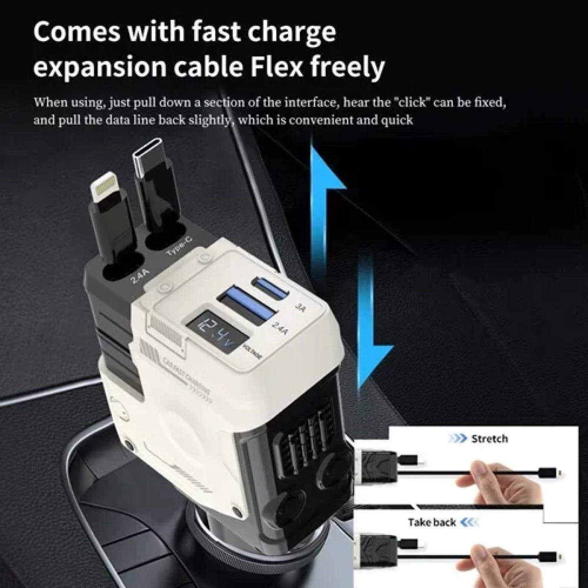 Αναδιπλούμενος φορτιστής αναπτήρα αυτοκινήτου W&O A1 - μαύρο - Image 3