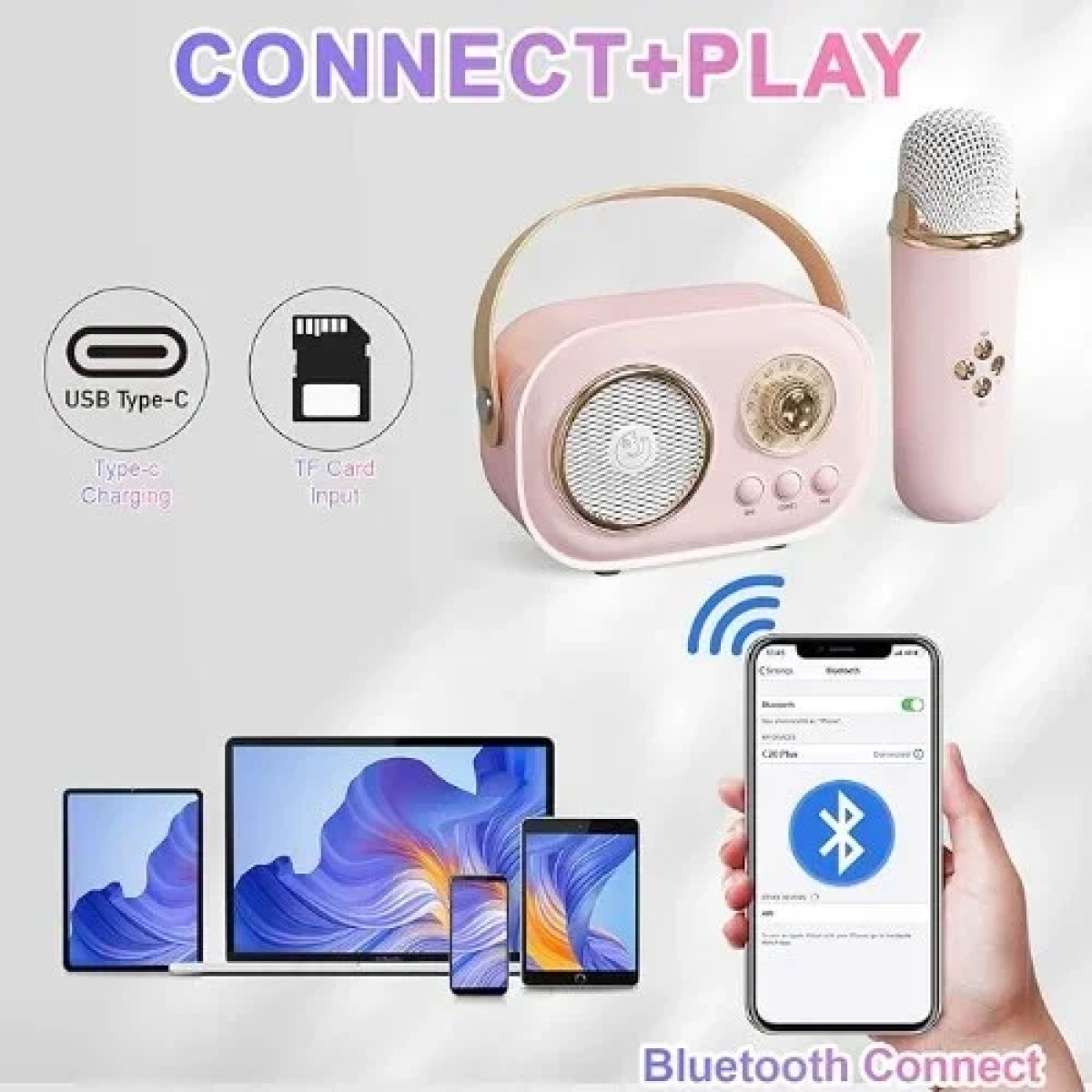 Ασύρματο Ηχείο Karaoke Bluetooth με μικρόφωνο και υποδοχή κάρτας microsd C20 Ροζ