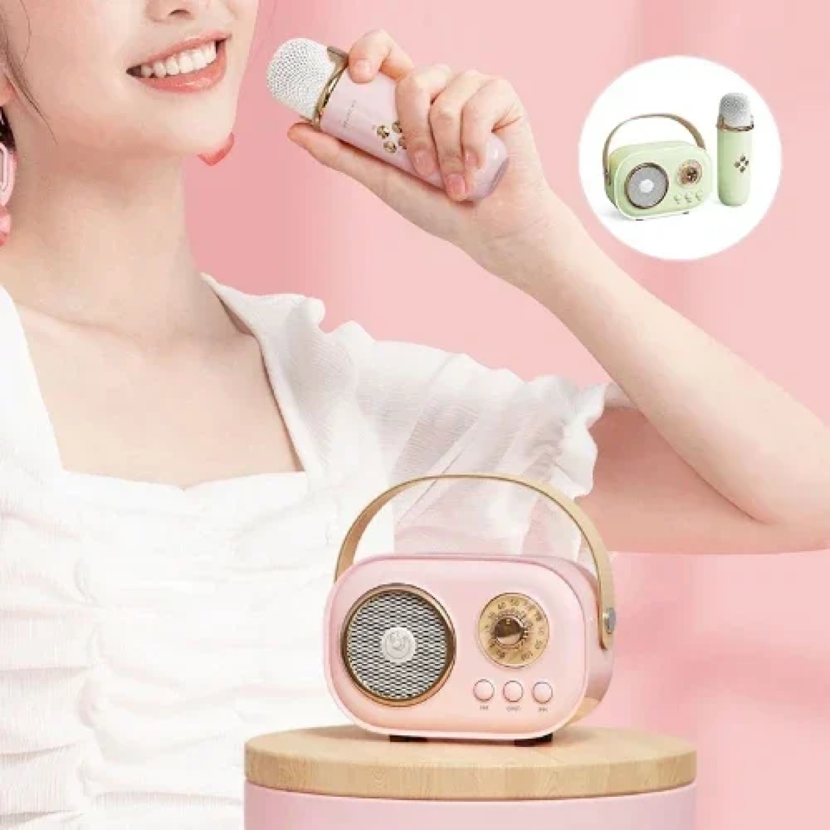 Ασύρματο Ηχείο Karaoke Bluetooth με μικρόφωνο και υποδοχή κάρτας microsd C20 Ροζ