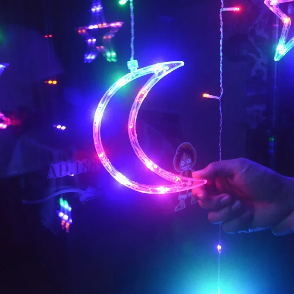 Χριστουγεννιάτικη Κουρτίνα 3m 120 RGB Led Αστέρια-Φεγγάρια 18779-45