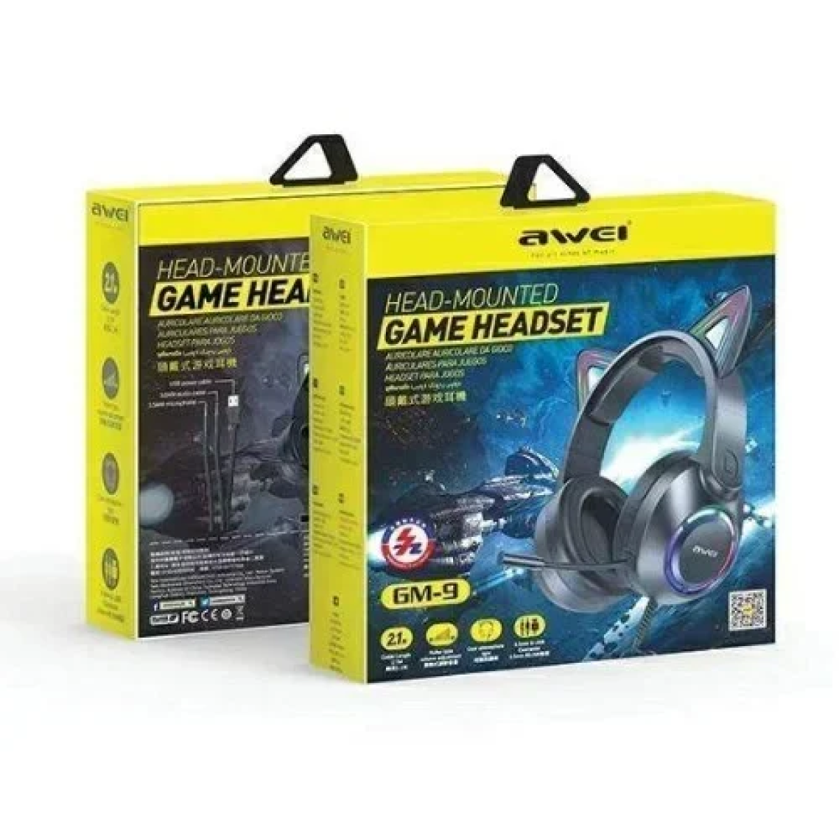 Ενσύρματα Ακουστικά με Μικρόφωνο Cat Headphones Awei GM-9 Μαύρα