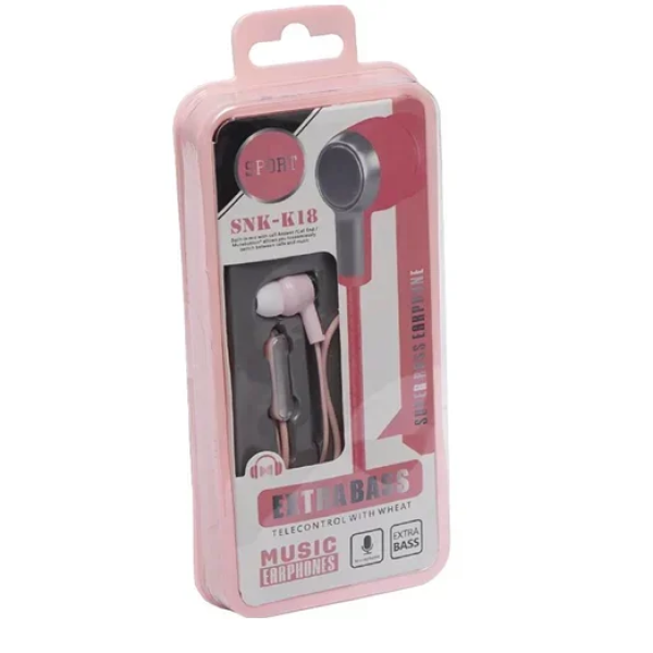 Ενσύρματα ακουστικά με βύσμα 3.5mm SNK-K18 ροζ