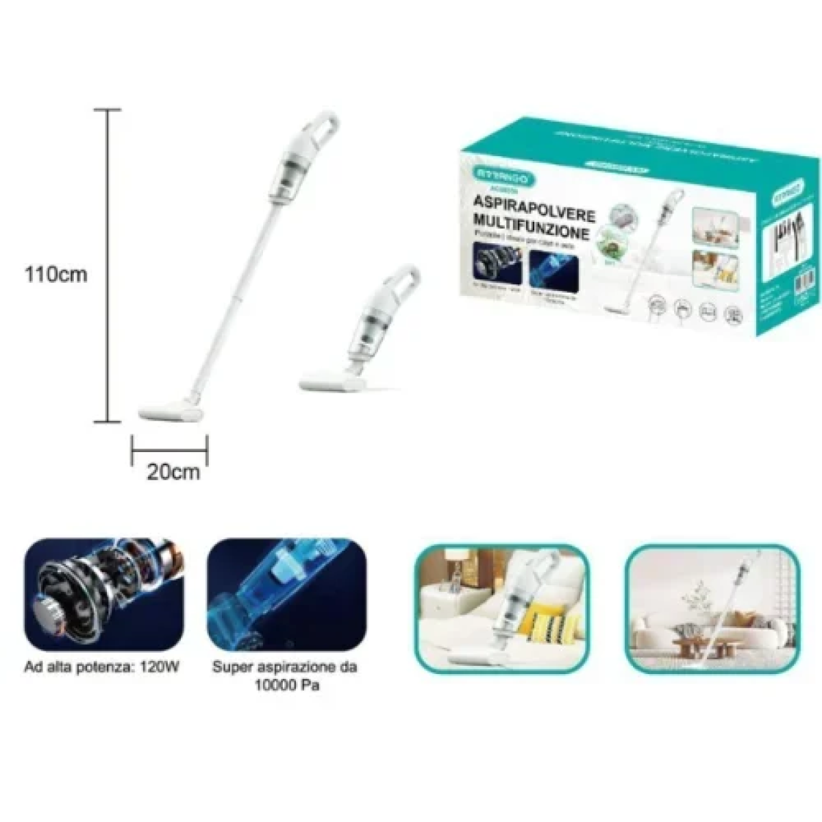 Επαναφορτιζόμενη Σκούπα Stick & Χειρός Λευκή Arrango AC60359 Arrango