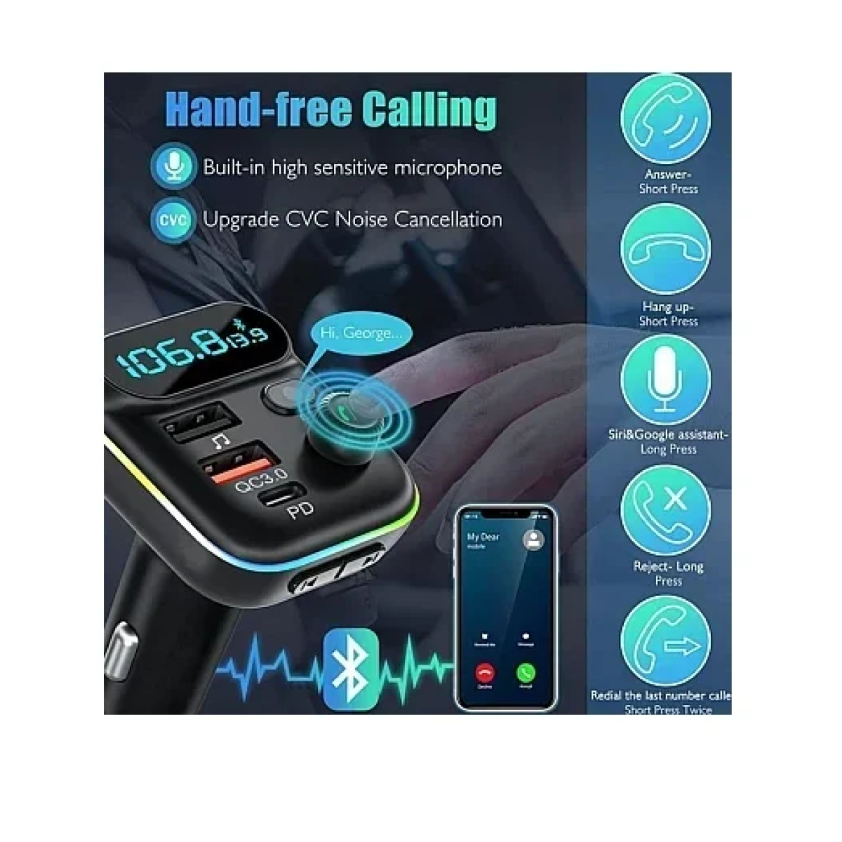 FM Transmitter και φορτιστής αυτοκινήτου Car MP3 Player Q-C78 Andowl μαύρο - Image 2