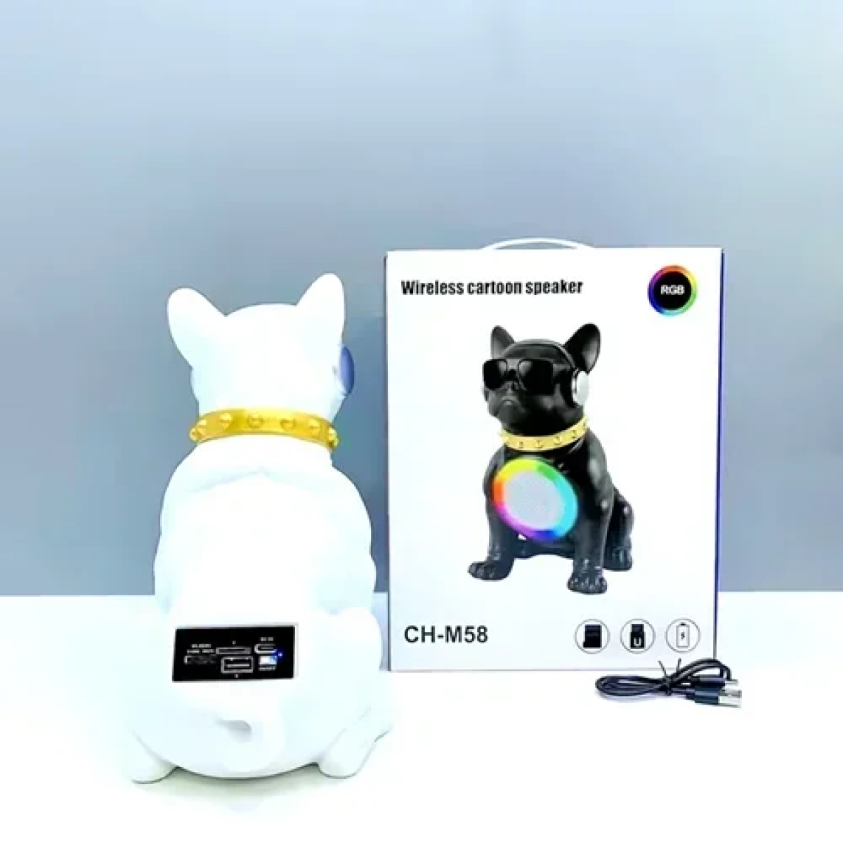 Φορητό ασύρματο ηχείο Bluetooth με φωτισμό RGB σε σχήμα Bulldog CH-M58 λευκό - Image 4
