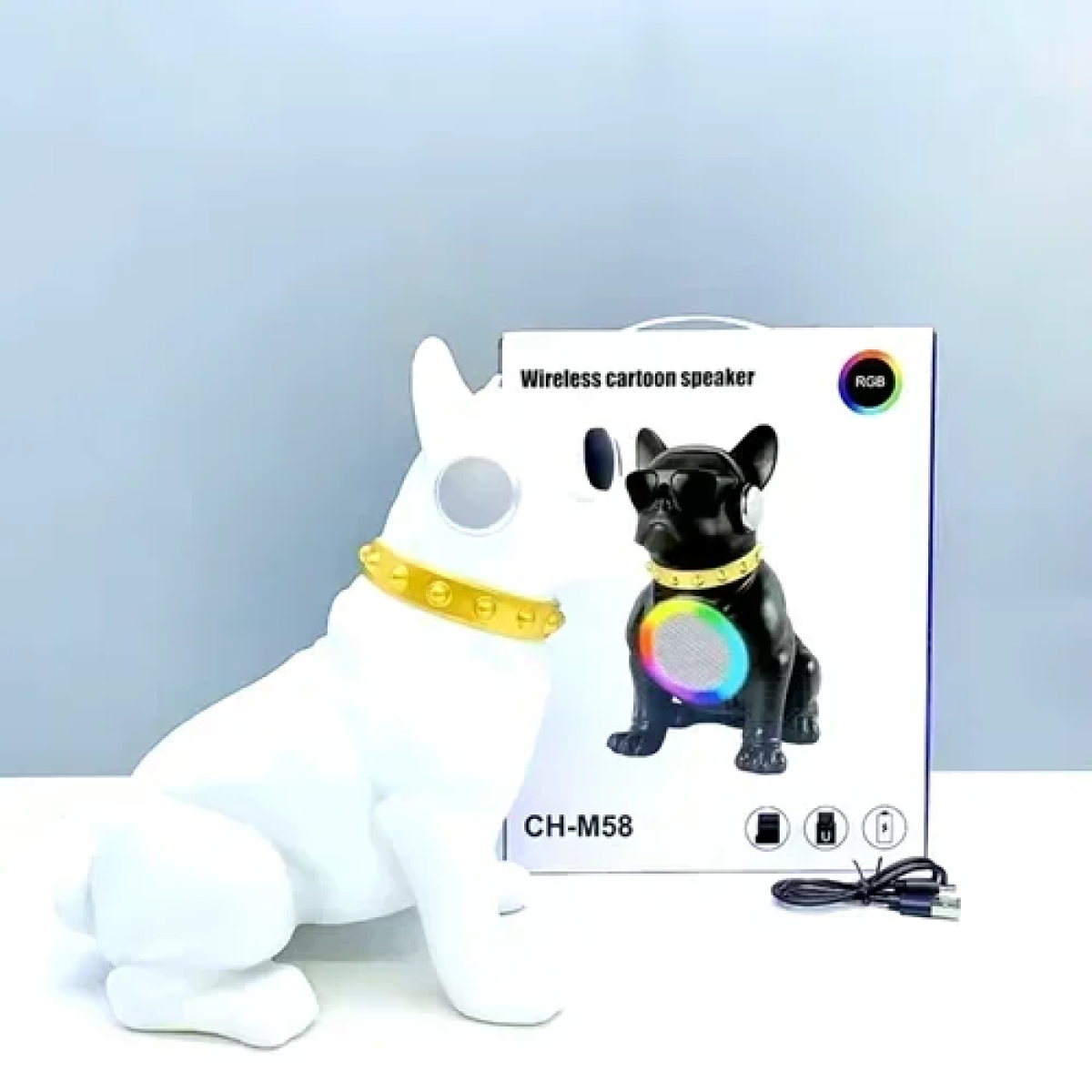 Φορητό ασύρματο ηχείο Bluetooth με φωτισμό RGB σε σχήμα Bulldog CH-M58 μαύρο - Image 3