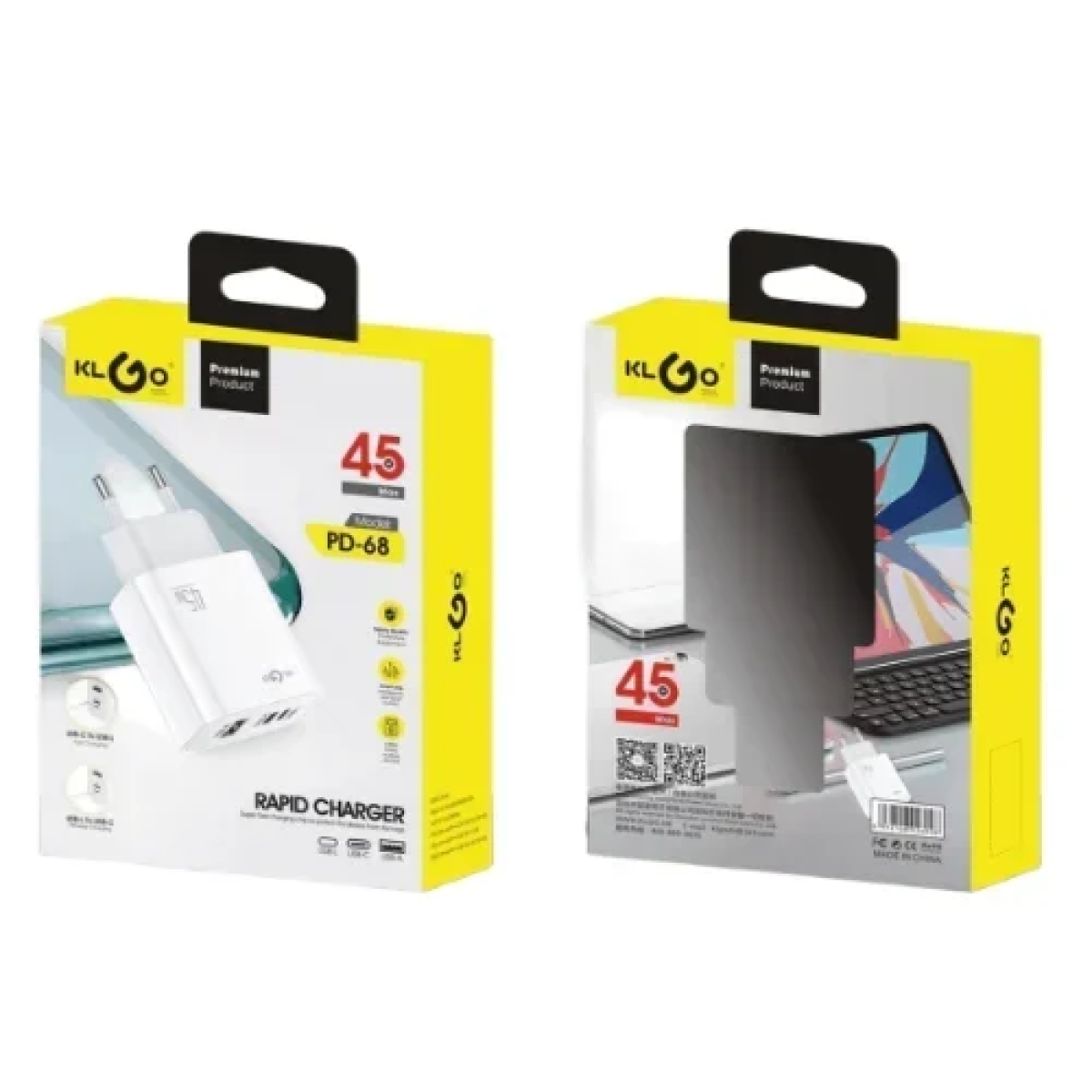 KLGO PD-68 Φορτιστής χωρίς καλώδιο 45W 1xUSB-C 1xUSB-A 1xUSB-L
