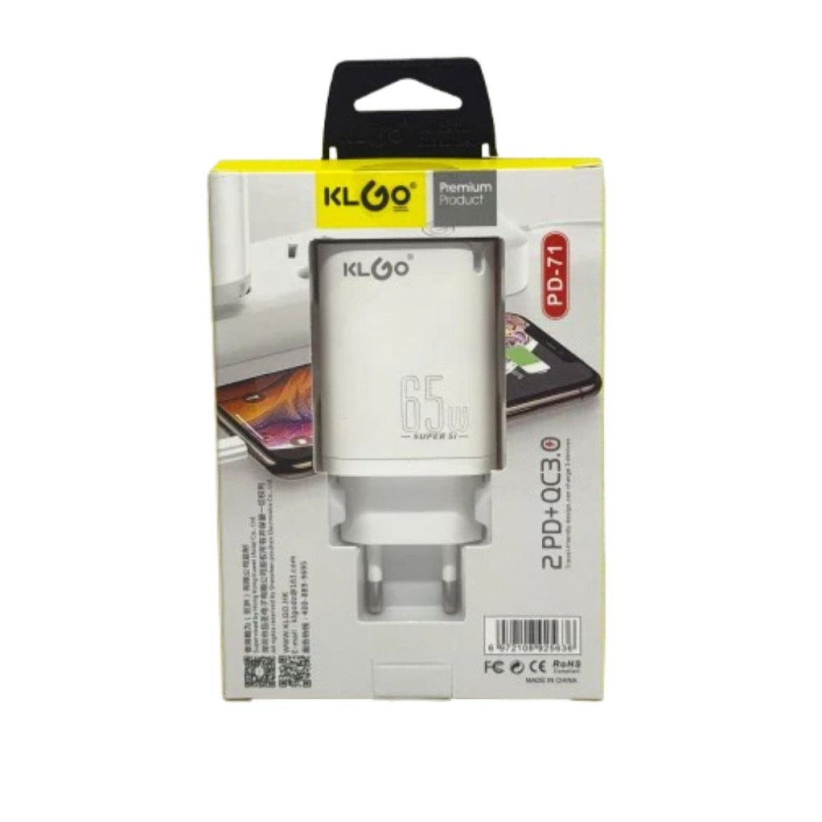 KLGO PD-71 Φορτιστής Γρήγορη Φόρτιση 65W 2 PD+QC3.0