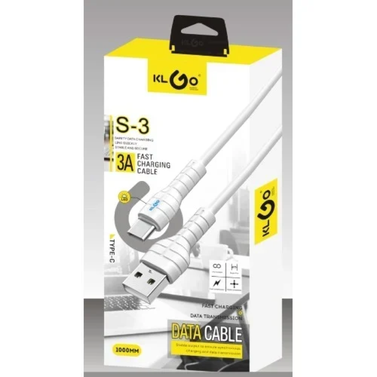 KLGO S-3 Καλώδιο Type-C USB 1m Fast Charging 3A Λευκό