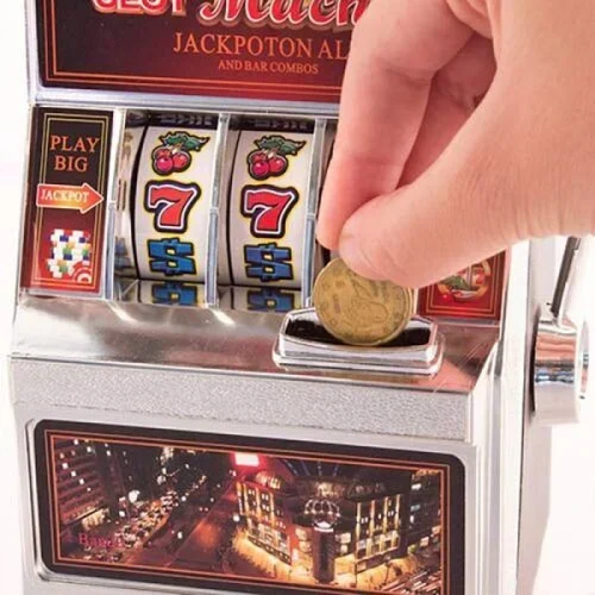 Κουμπαράς Πλαστικός Κουλοχέρης 17cm με ήχο Slot Machine