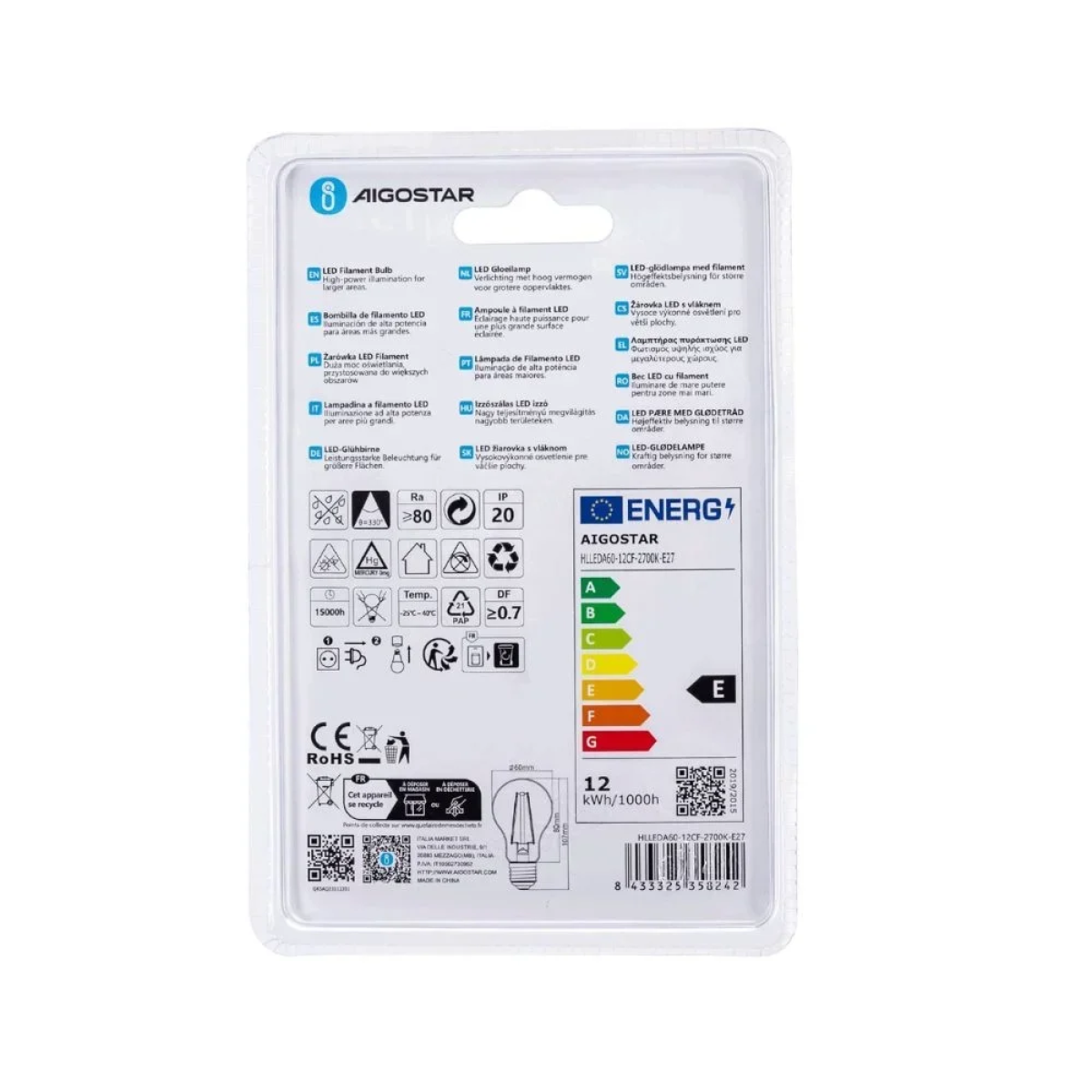 Λάμπα Νήματος LED A60 E27 12W 2700K Aigostar