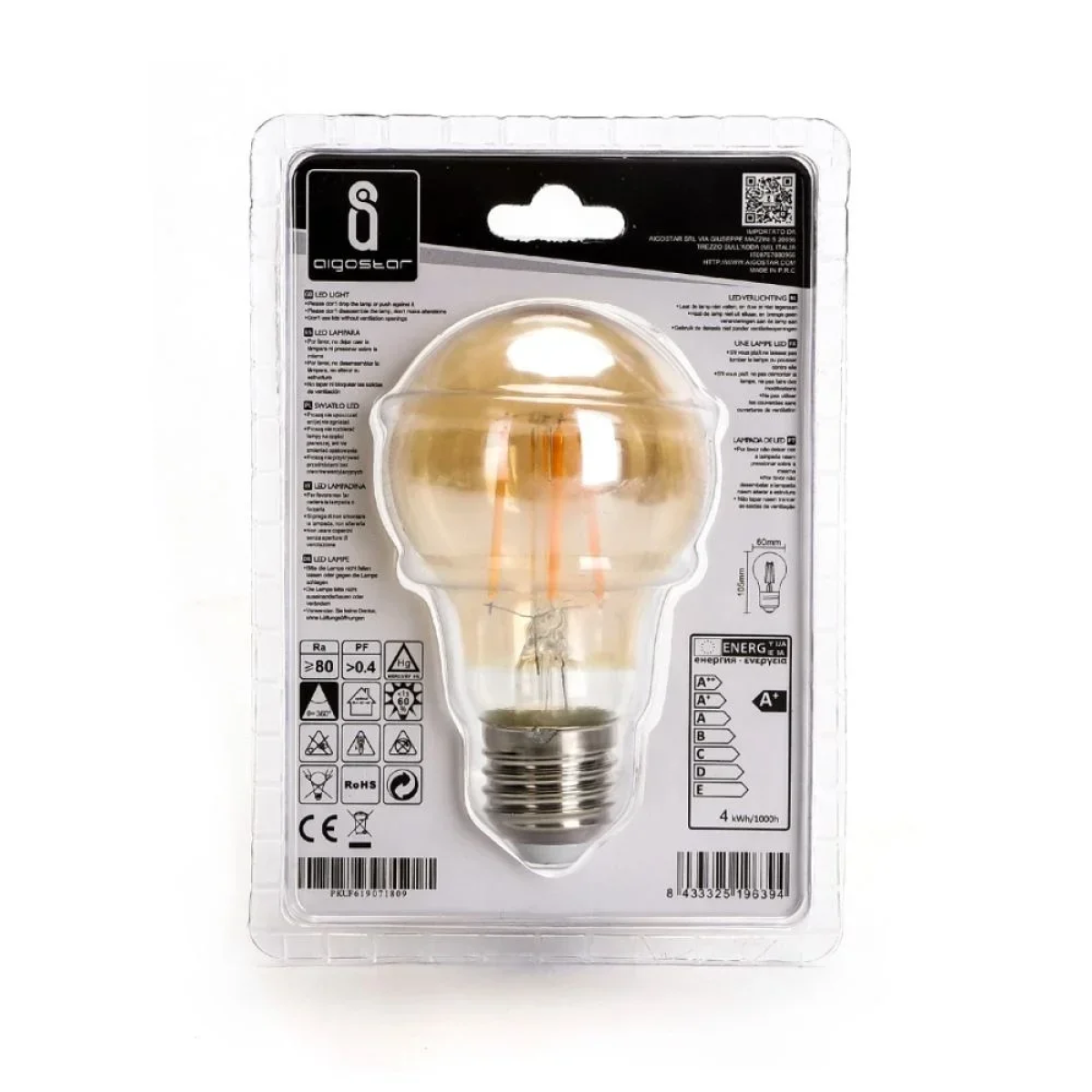Λάμπα Νήματος LED A60 E27 4W 2200K Aigostar