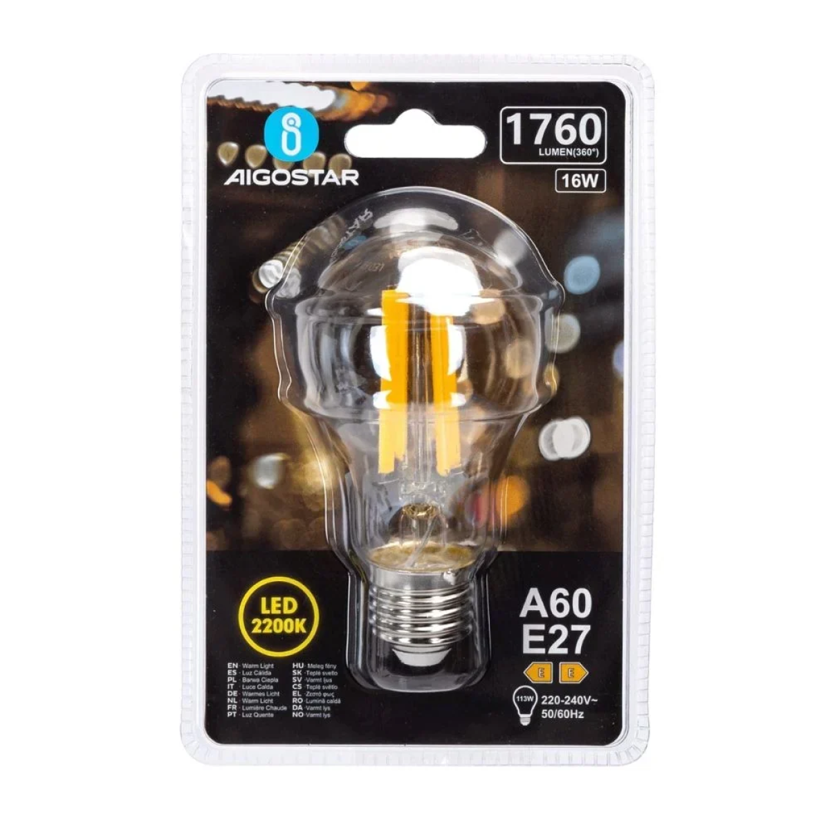 Λάμπα Νήματος LED Amber A60 E27 16W 2200K Aigostar