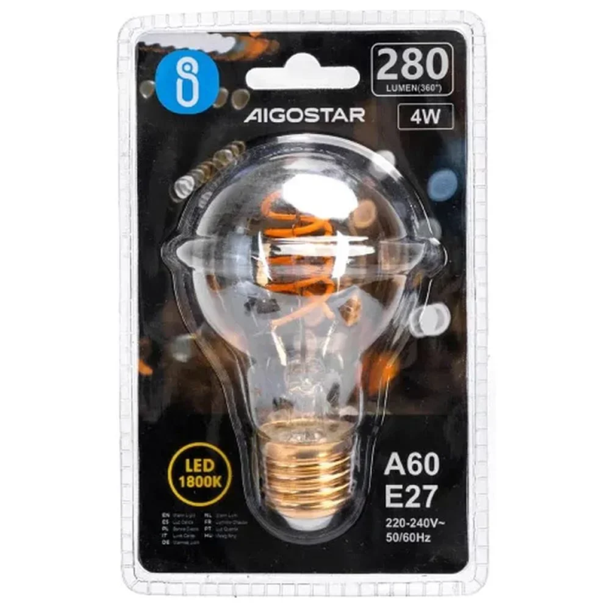 Λάμπα Νήματος LED Amber A60 E27 4W 1800K Aigostar