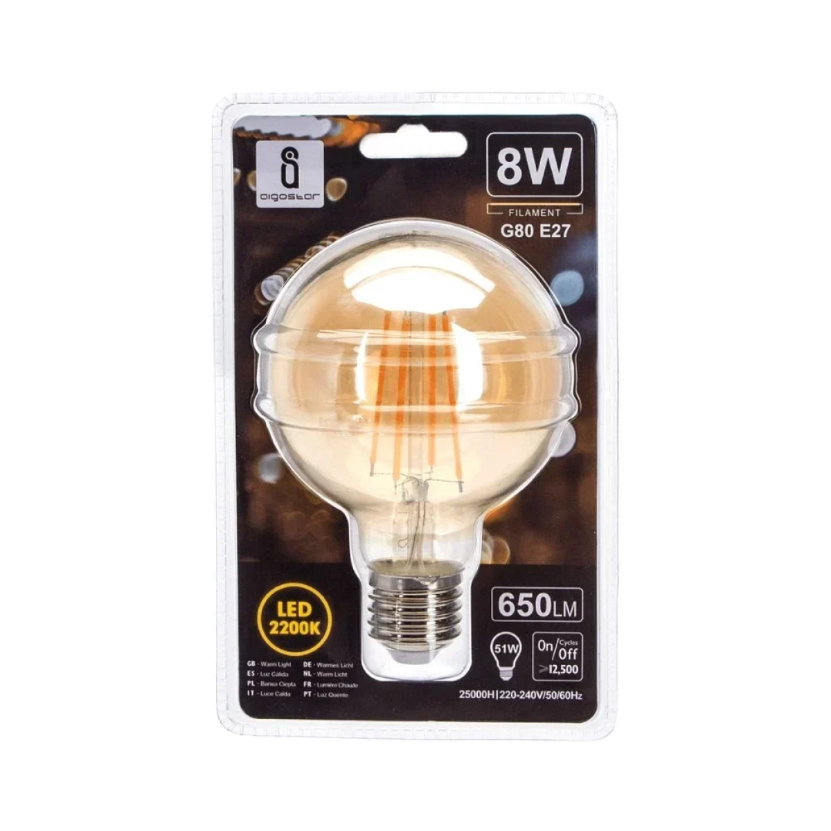 Λάμπα Νήματος LED Amber G80 E27 8W 2200K Aigostar