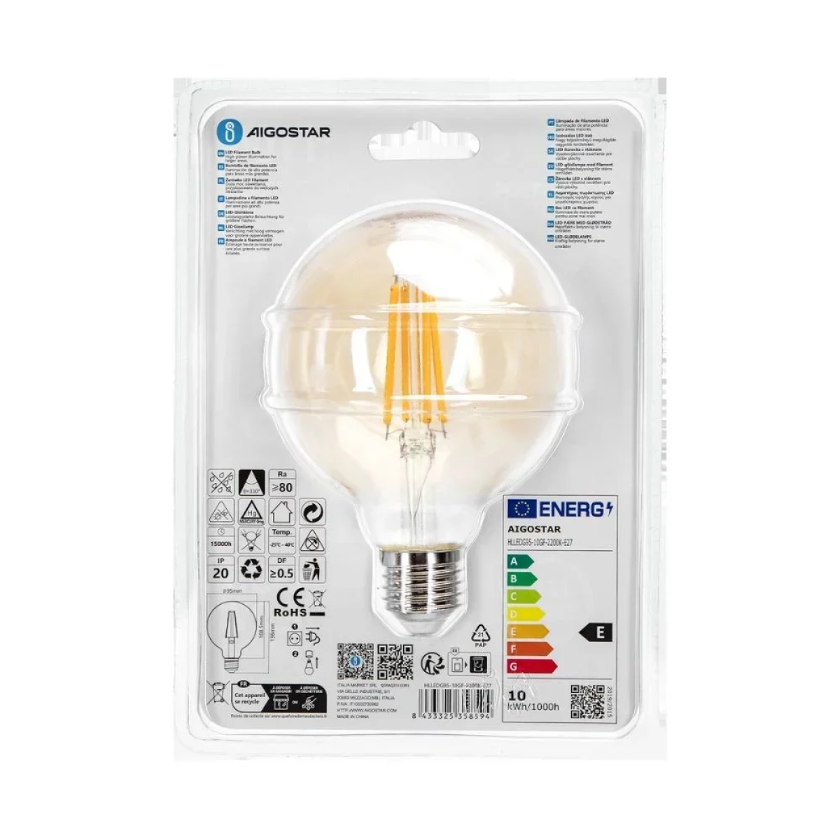 Λάμπα Νήματος LED Amber G95 E27 10W 2200K Aigostar