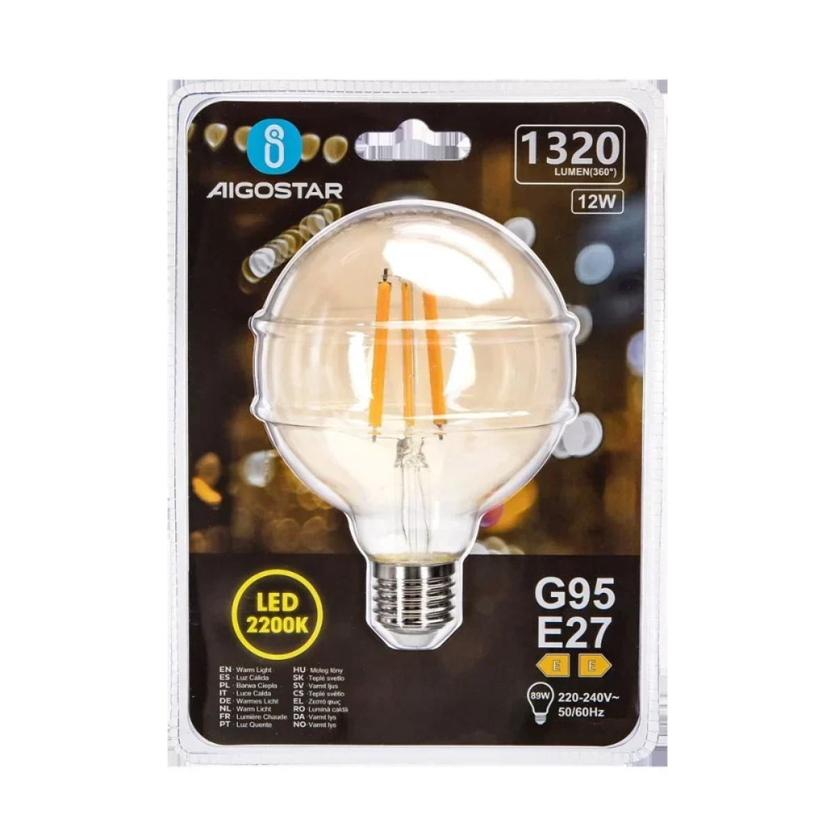 Λάμπα Νήματος LED Amber G95 E27 12W 2200K Aigostar