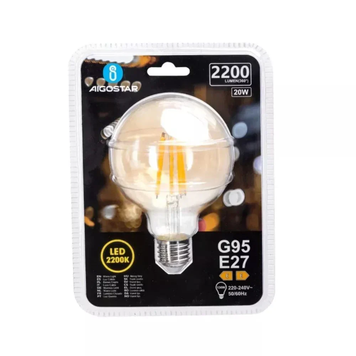 Λάμπα Νήματος LED Amber G95 E27 20W 2200K Aigostar