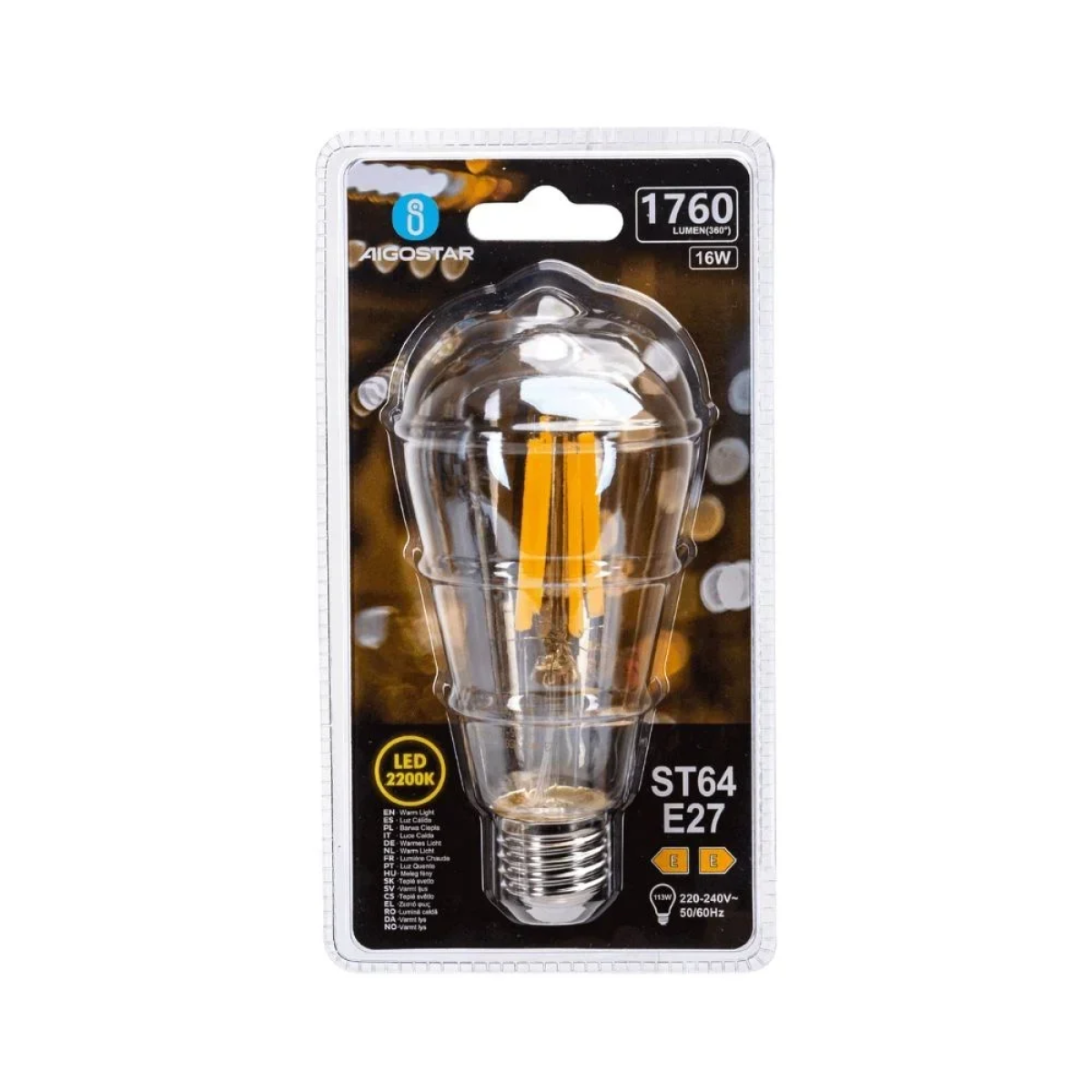 Λάμπα Νήματος LED Amber ST64 E27 16W 2200K Aigostar