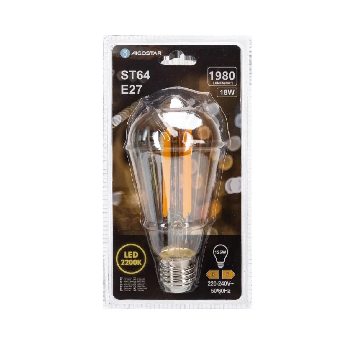 Λάμπα Νήματος LED Amber ST64 E27 18W 2200K Aigostar