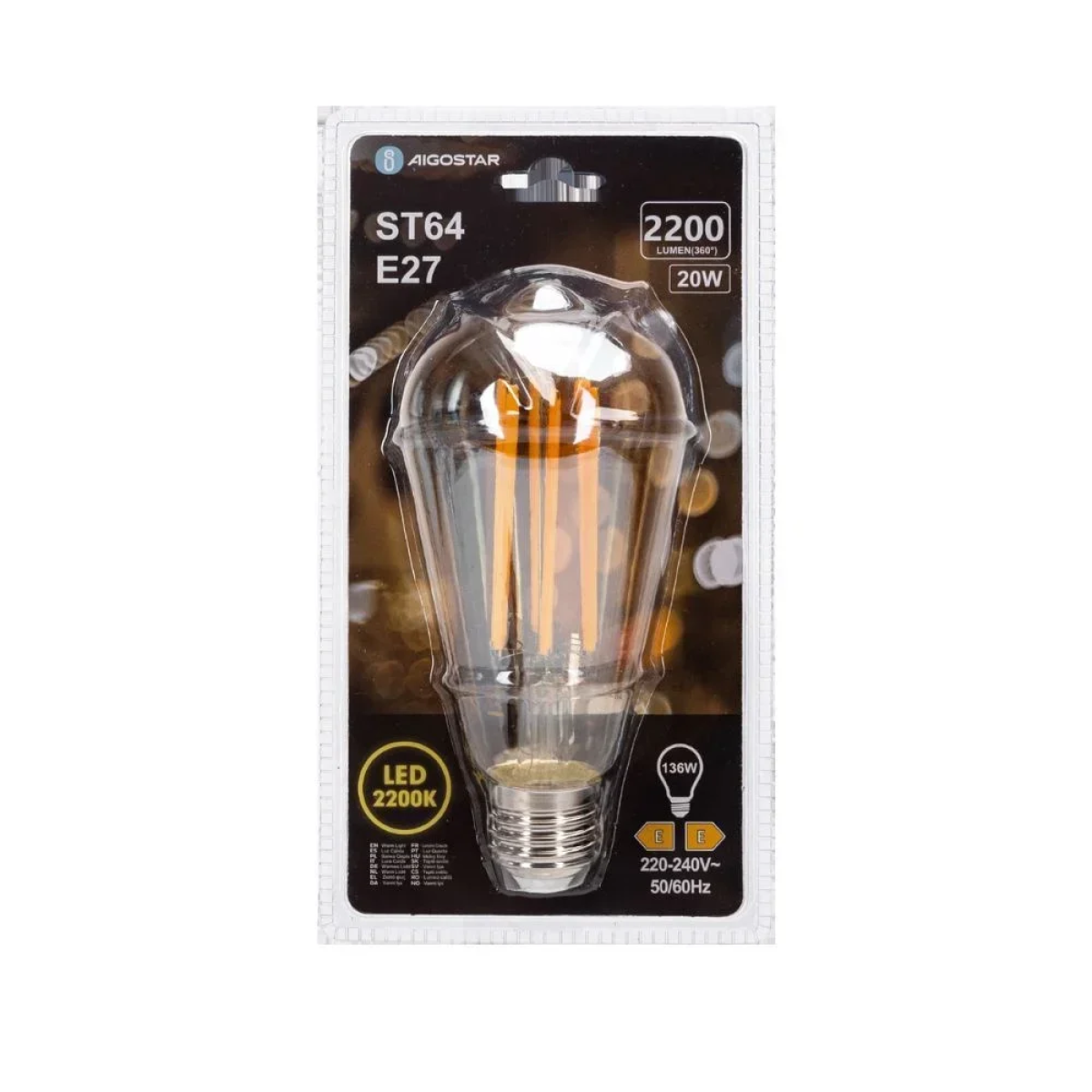Λάμπα Νήματος LED Amber ST64 E27 20W 2200K Aigostar