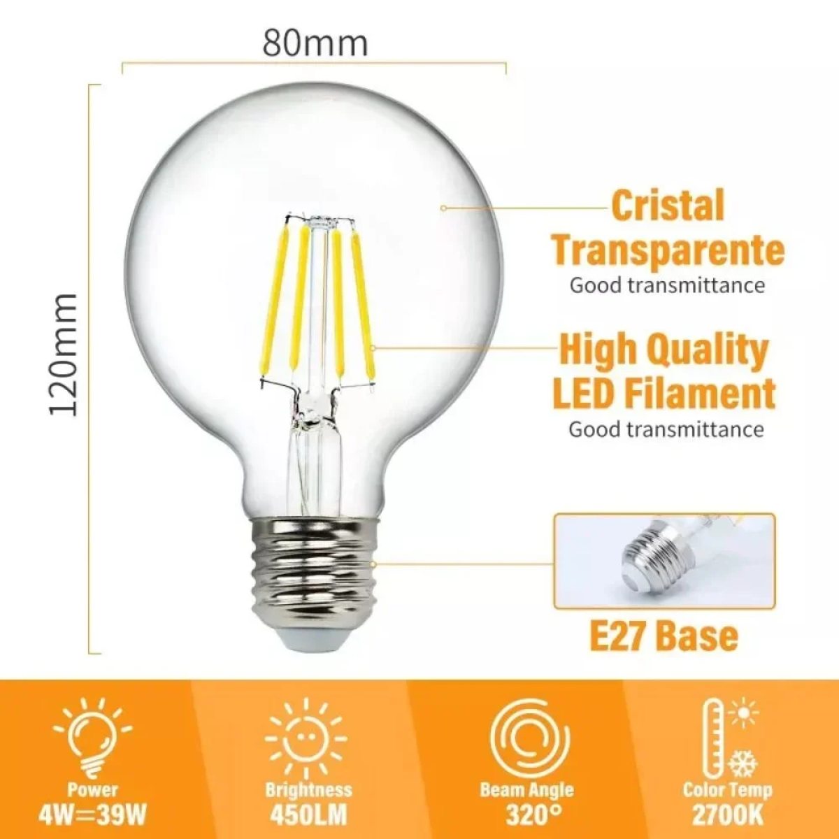 Λάμπα Νήματος LED G80 E27 4W 2700k Aigostar