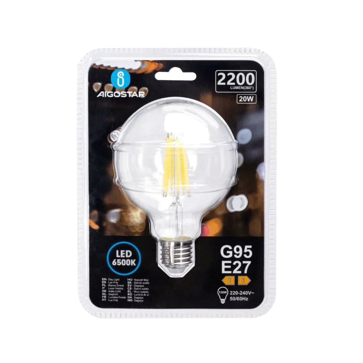 Λάμπα Νήματος LED G95 E27 20W 6500K Aigostar