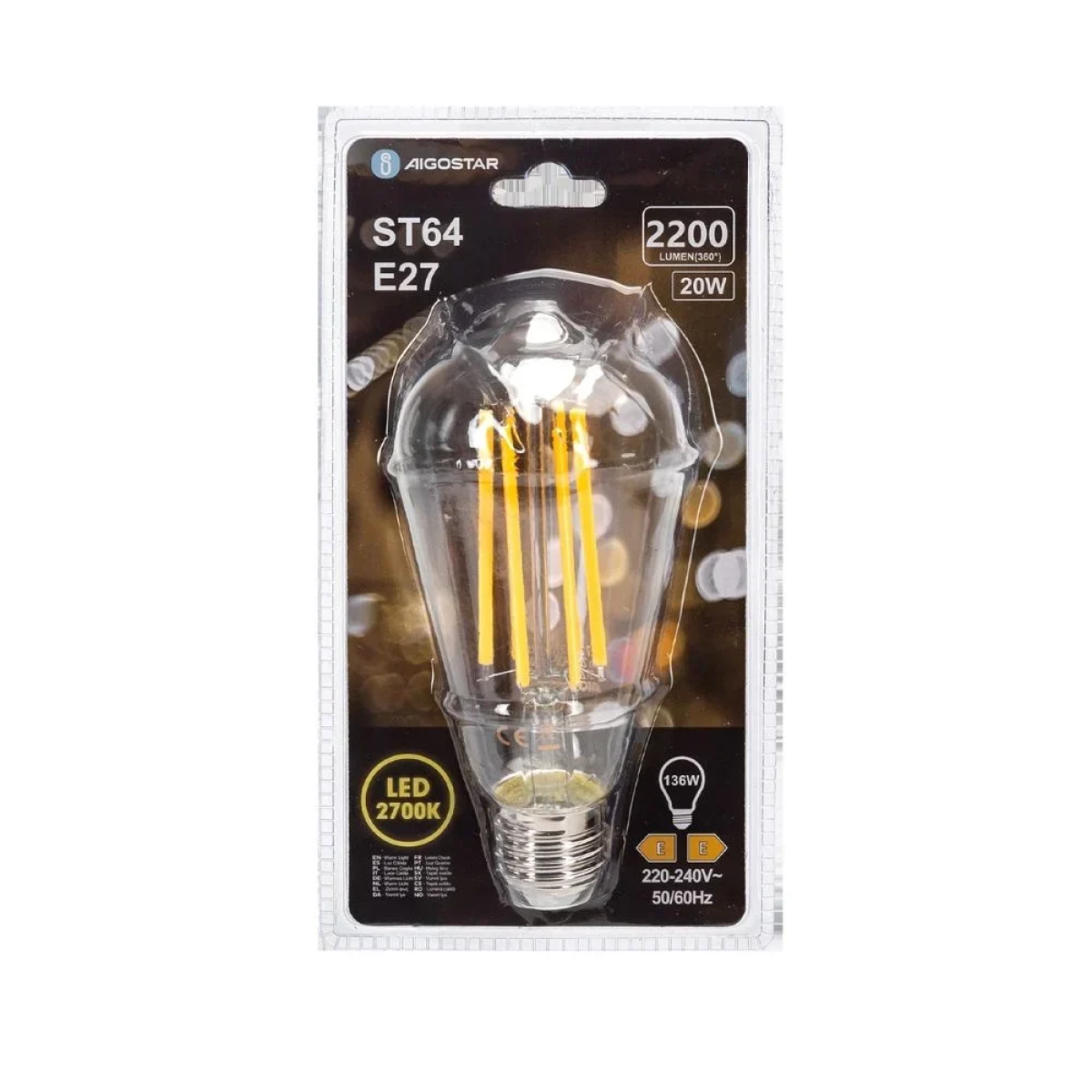 Λάμπα Νήματος LED ST64 E27 20W 2700K Aigostar