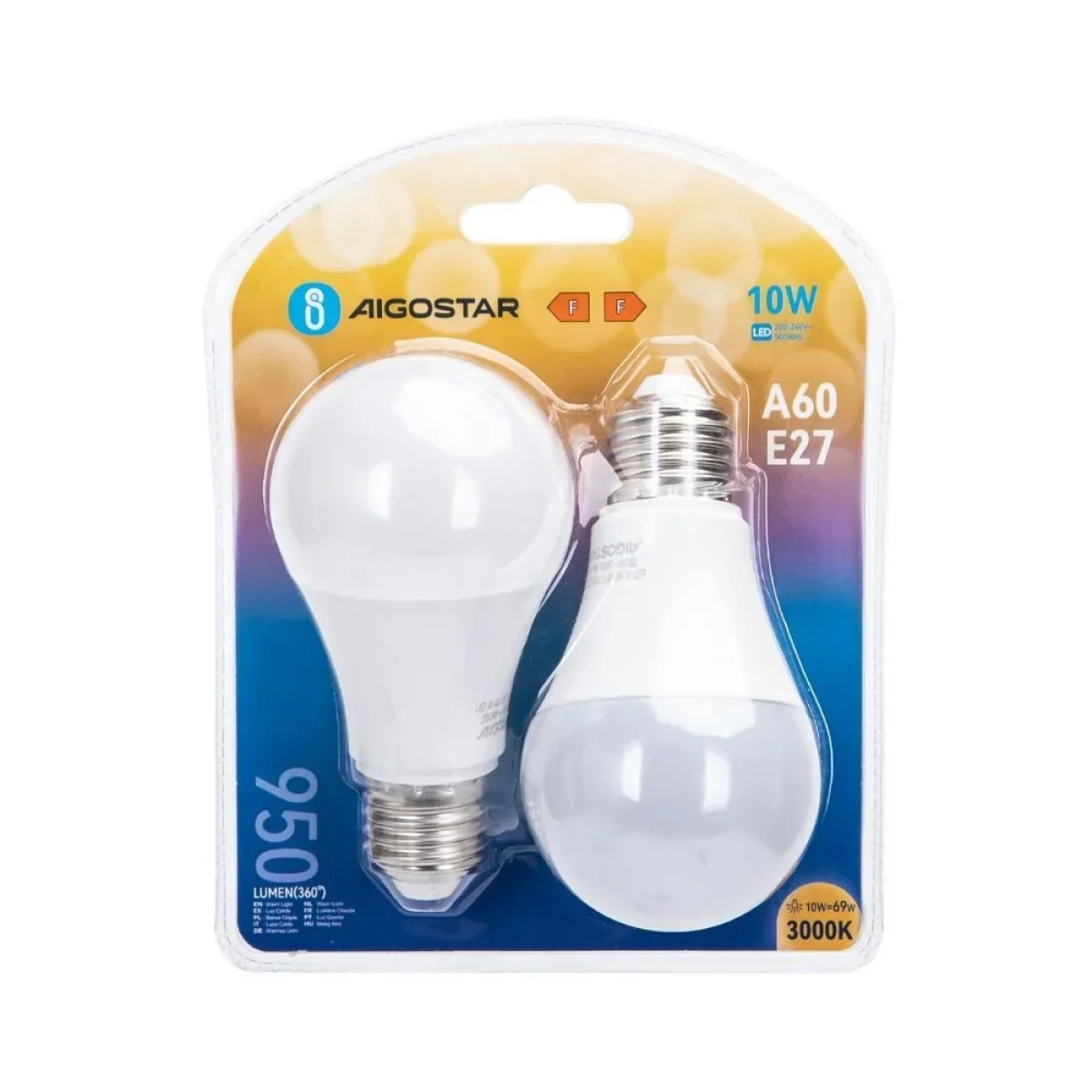 LED Λάμπα A60 E27 10W 3000K Aigostar 2τμχ