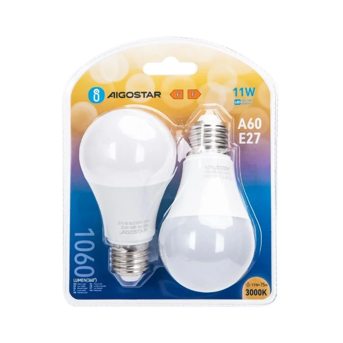 LED Λάμπα A60 E27 11W 3000K Aigostar 2τμχ