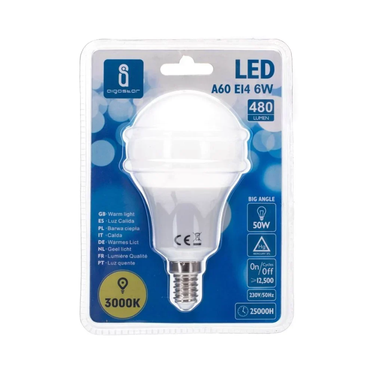 LED Λάμπα Aigostar A60 E14 6W 3000K