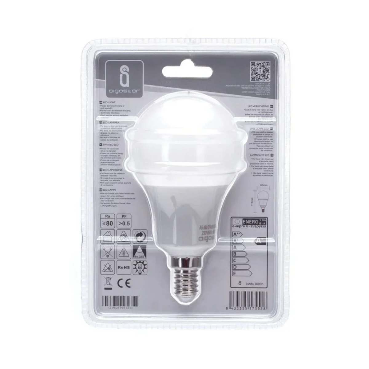 LED Λάμπα Aigostar A60 E14 8W 3000K