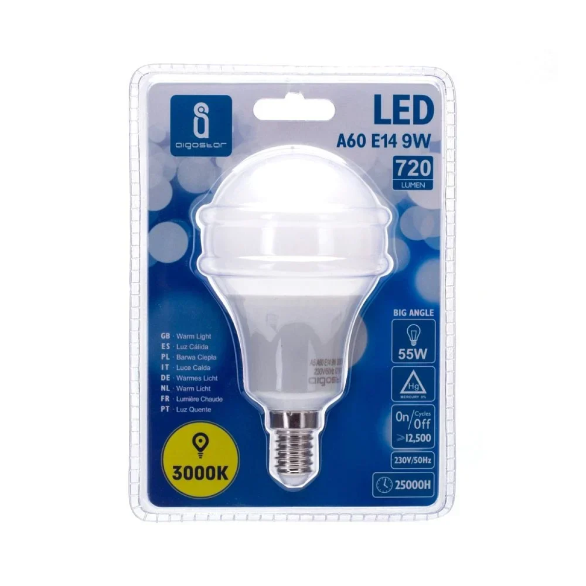 LED Λάμπα Aigostar A60 E14 9W 3000K