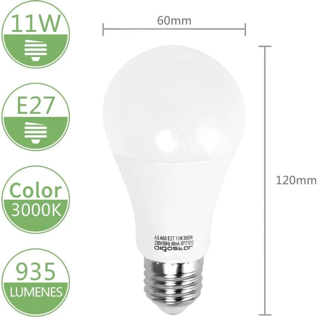 LED Λάμπα Aigostar A60 E27 11W 3000K