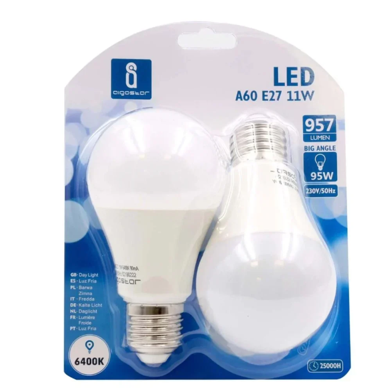 LED Λάμπα Aigostar A60 E27 11W 6400K 2τμχ