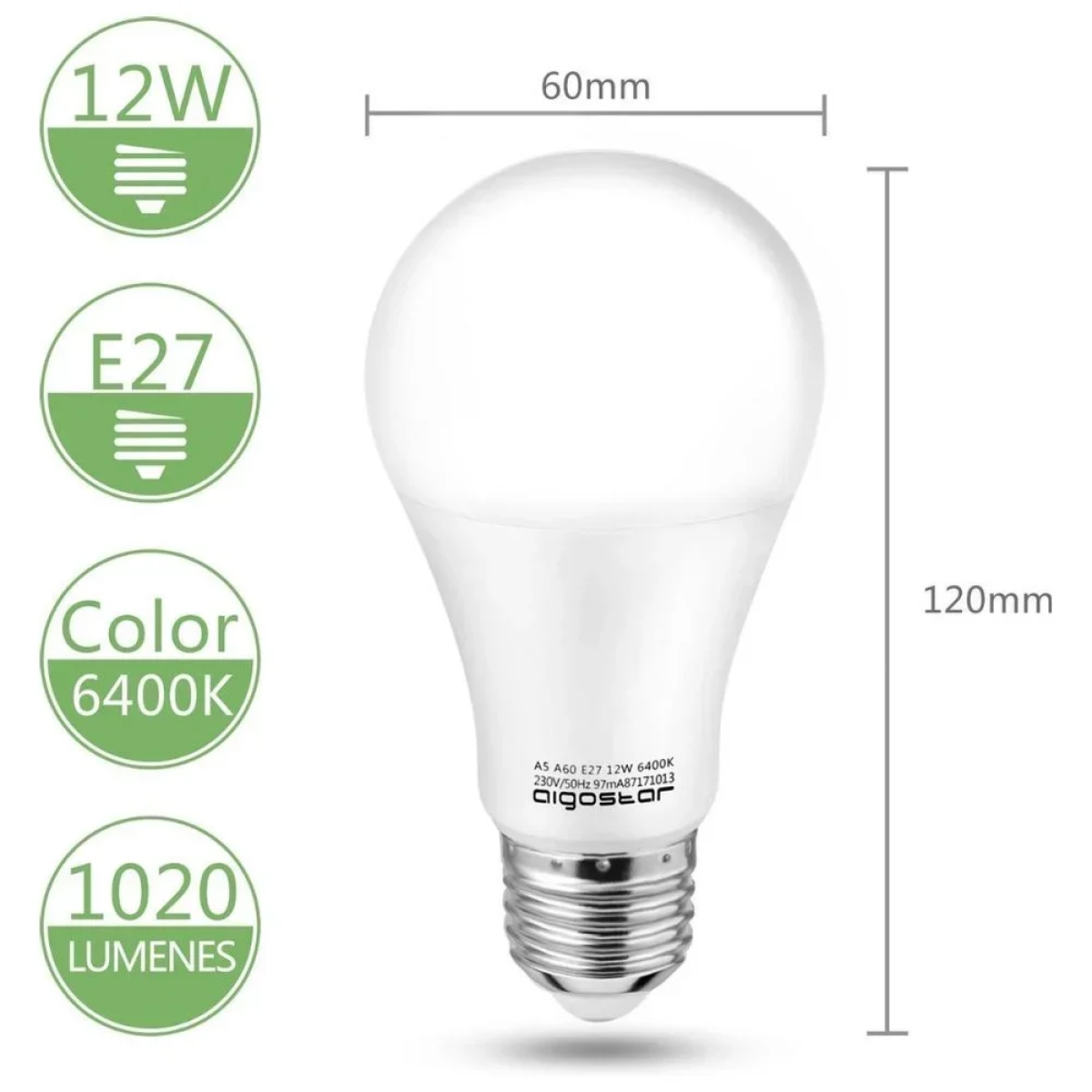 LED Λάμπα Aigostar A60 E27 12W 6400K