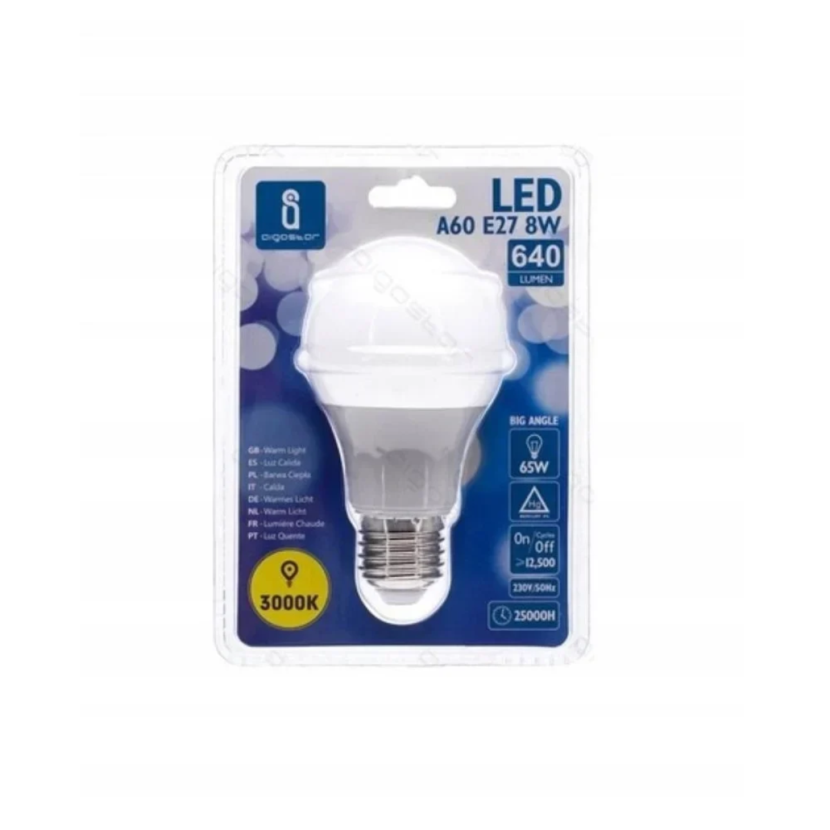LED Λάμπα Aigostar A60 E27 8W 3000K