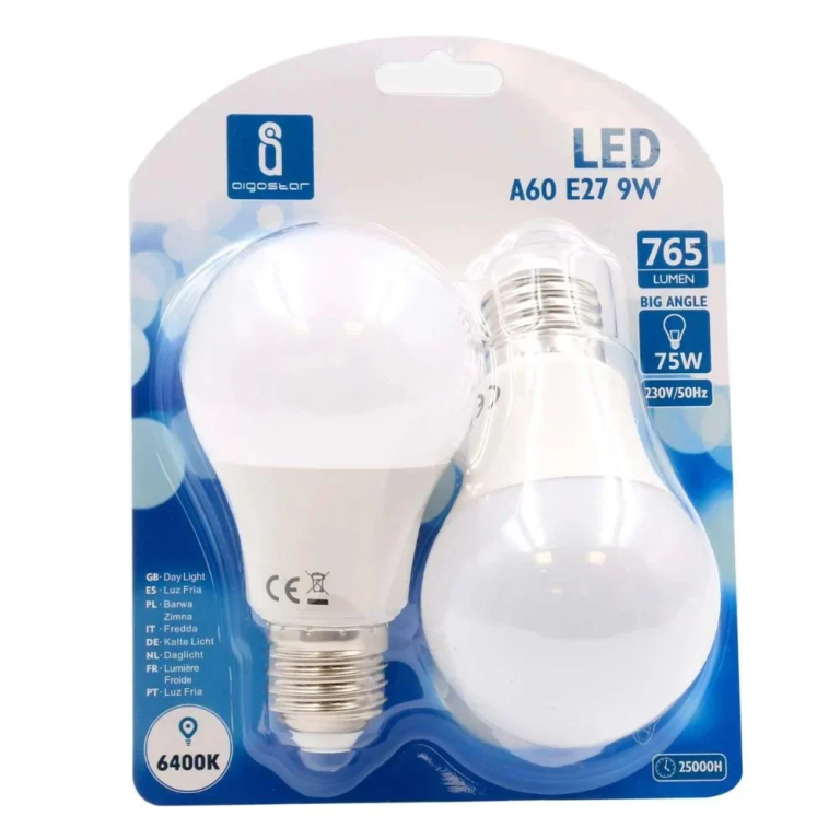 LED Λάμπα Aigostar A60 E27 9W 6400K 2τμχ