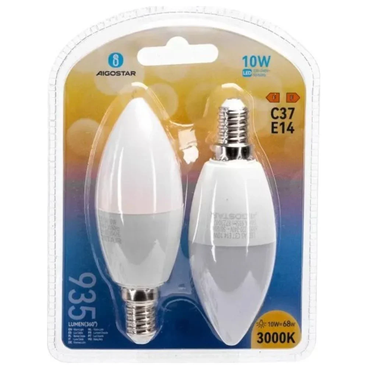 LED Λάμπα C37 E14 10W 3000K Aigostar 2τμχ