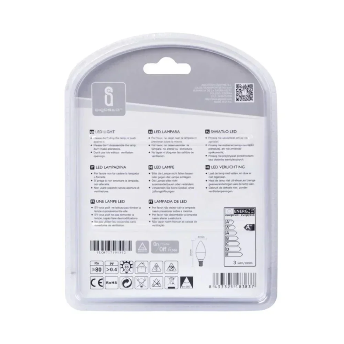 LED Λάμπα C37 E14 3W 6400K Aigostar 2τμχ