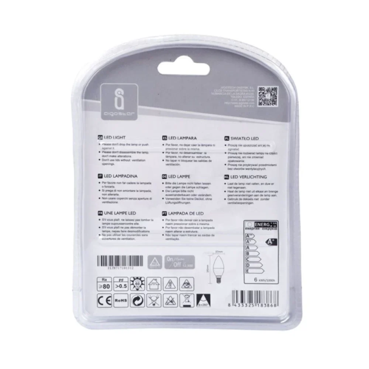 LED Λάμπα C37 E14 6W 6400K Aigostar 2τμχ